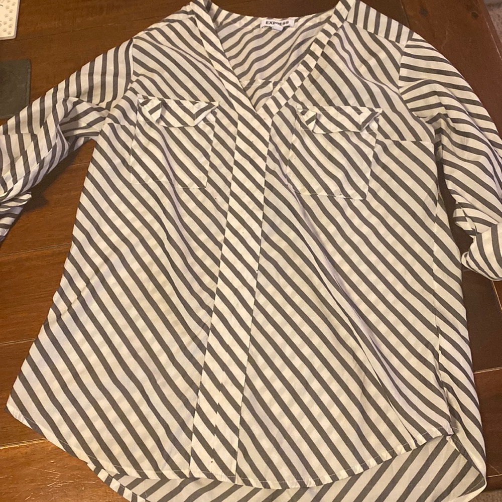 Express blouse grey white striped